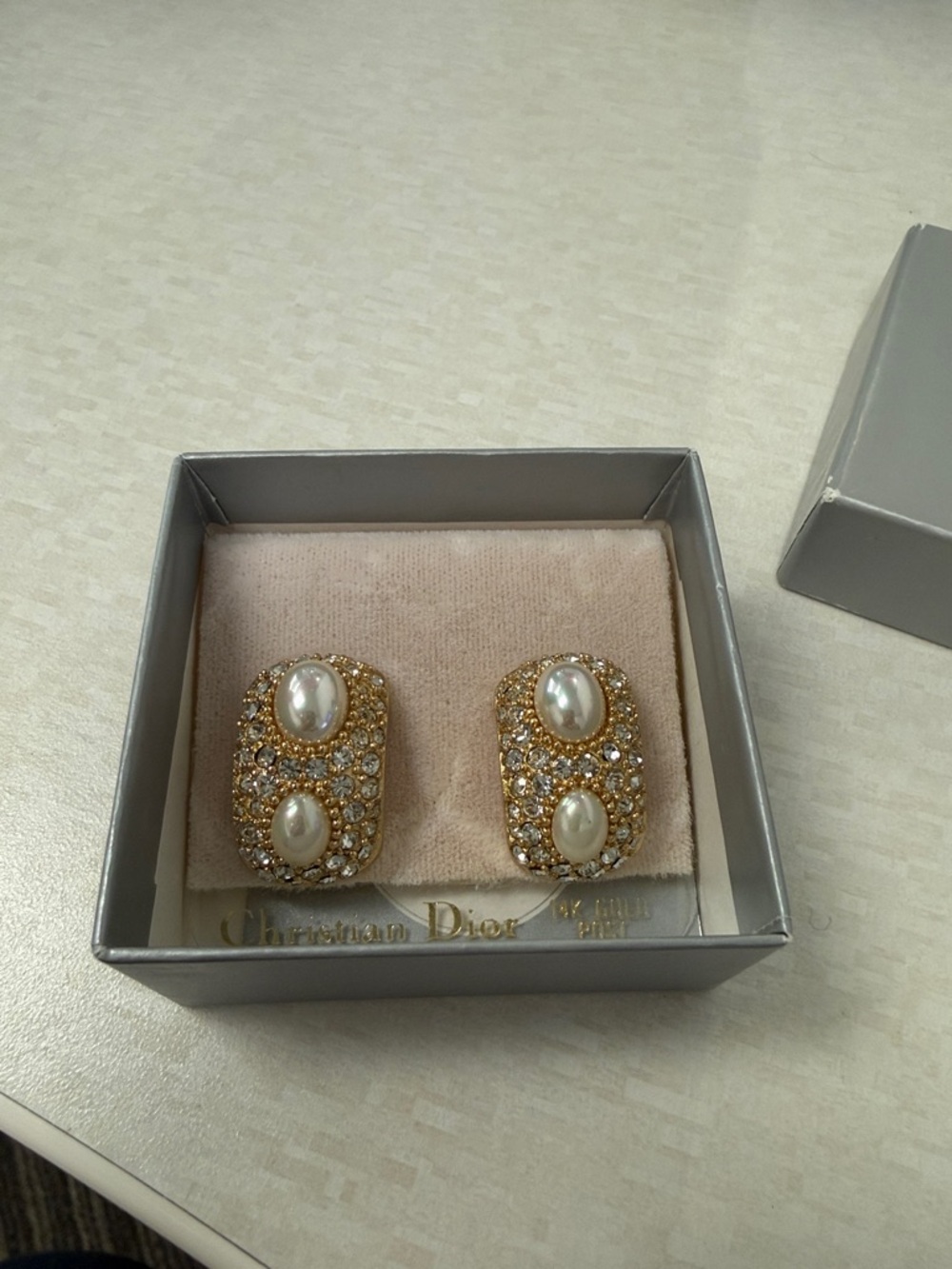 Dior Gold-Tone Crystal and Pearl Pierced Earrings
